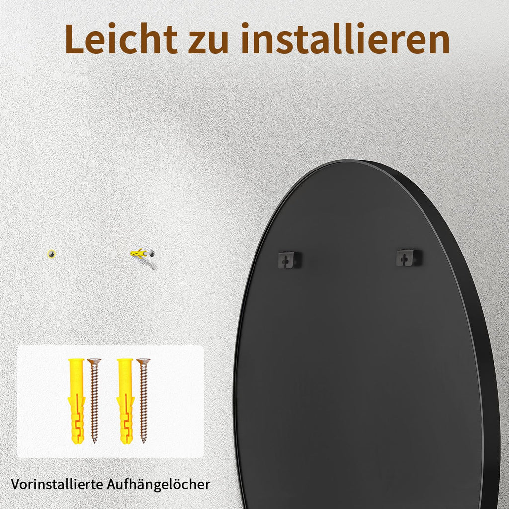 BEAUTYPEAK 46cm Runder Spiegel,Bruchsicherer Wandspiegel mit Aluminiumrahme