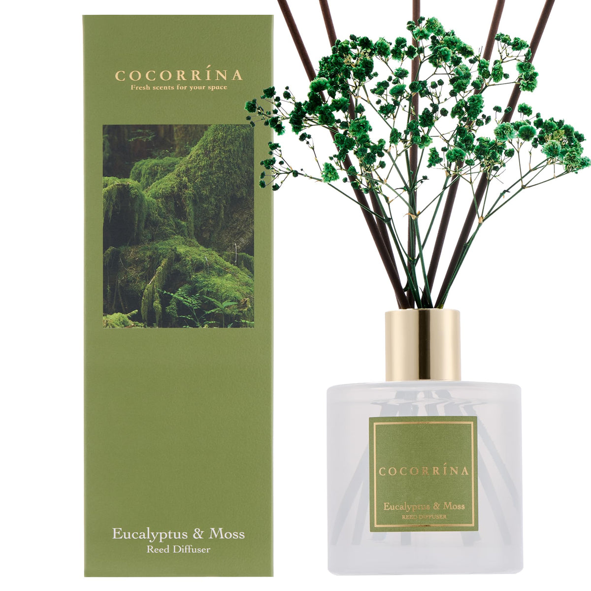 COCORRÍNA Raumduft Reed Diffuser mit 8 Duftstäbchen 200ml- Sauberes Leinen, Natürlich, Langanhaltend, Home Duft ätherisches Öl Reed Diffusor für Badezimmer Regal Dekoration