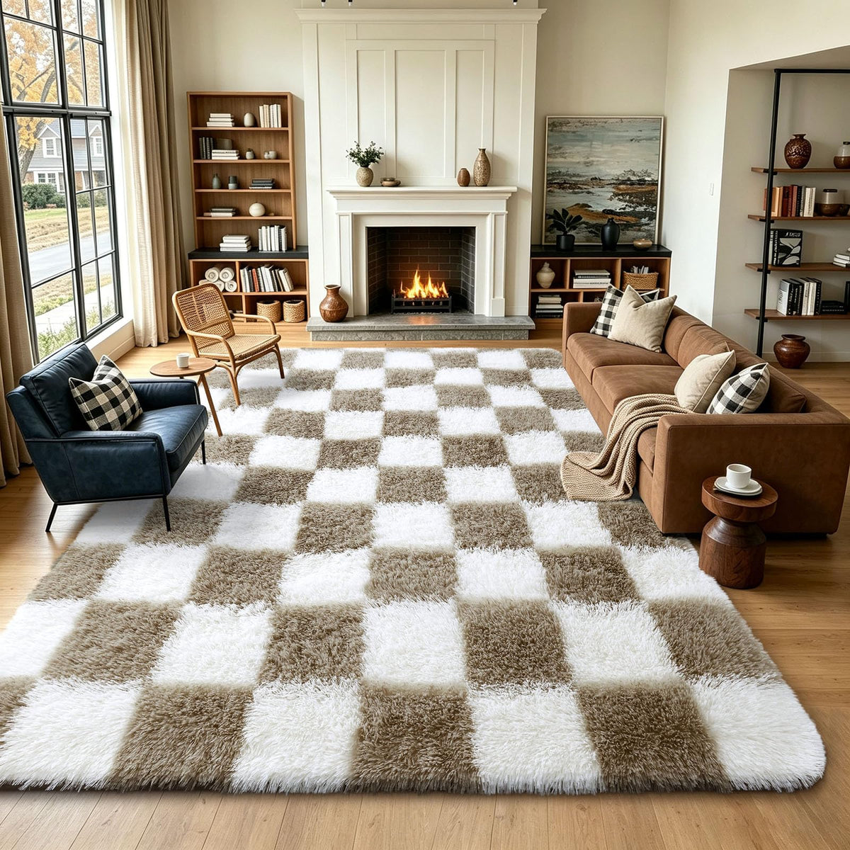 Homaxy Hochflor Waschbar Großer Teppich Wohnzimmer 120 x 160 cm Beige&Creme