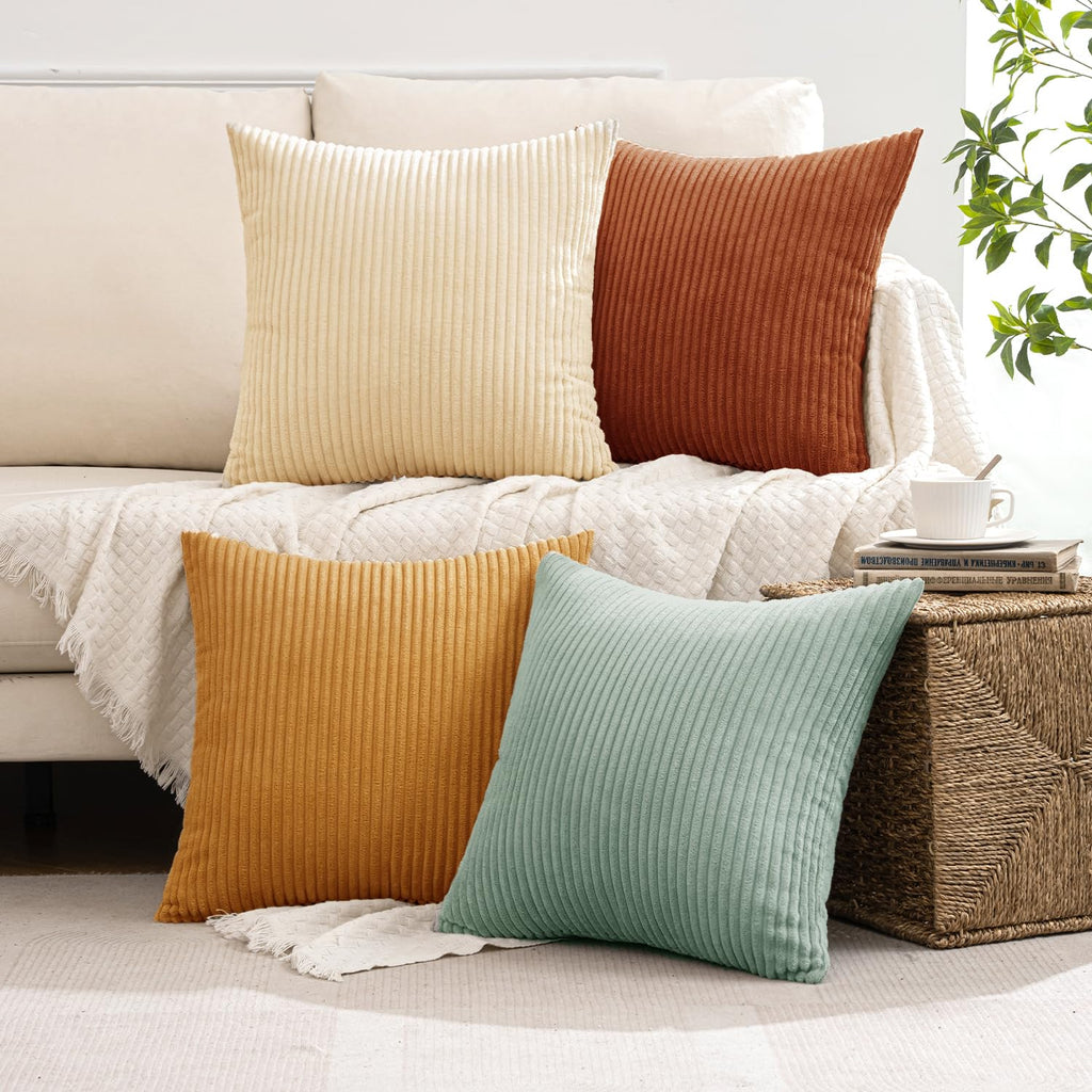 MIULEE Kissenbezug 40x40 4er Set Kordsamt Kissenhülle sofakissen Green