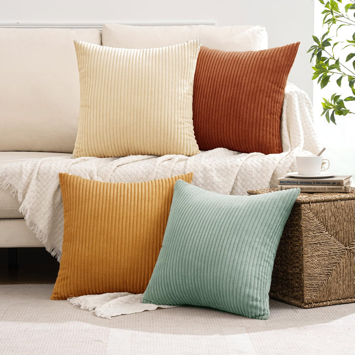 MIULEE Kissenbezug 40x40 4er Set Kordsamt Kissenhülle sofakissen Green