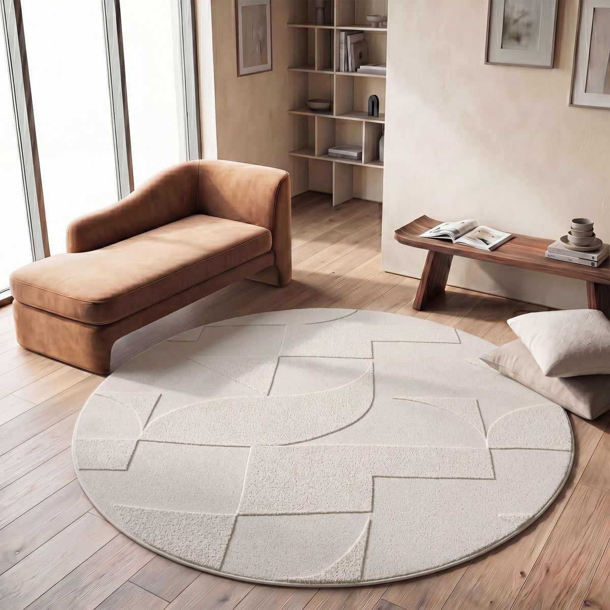 TT Home Wohnzimmer Teppich Schlafzimmer Hochflor Skandinavisches Design Unifarben Geometrisch Boho Style Modern Waschbar, Creme 1, 160x220 cm