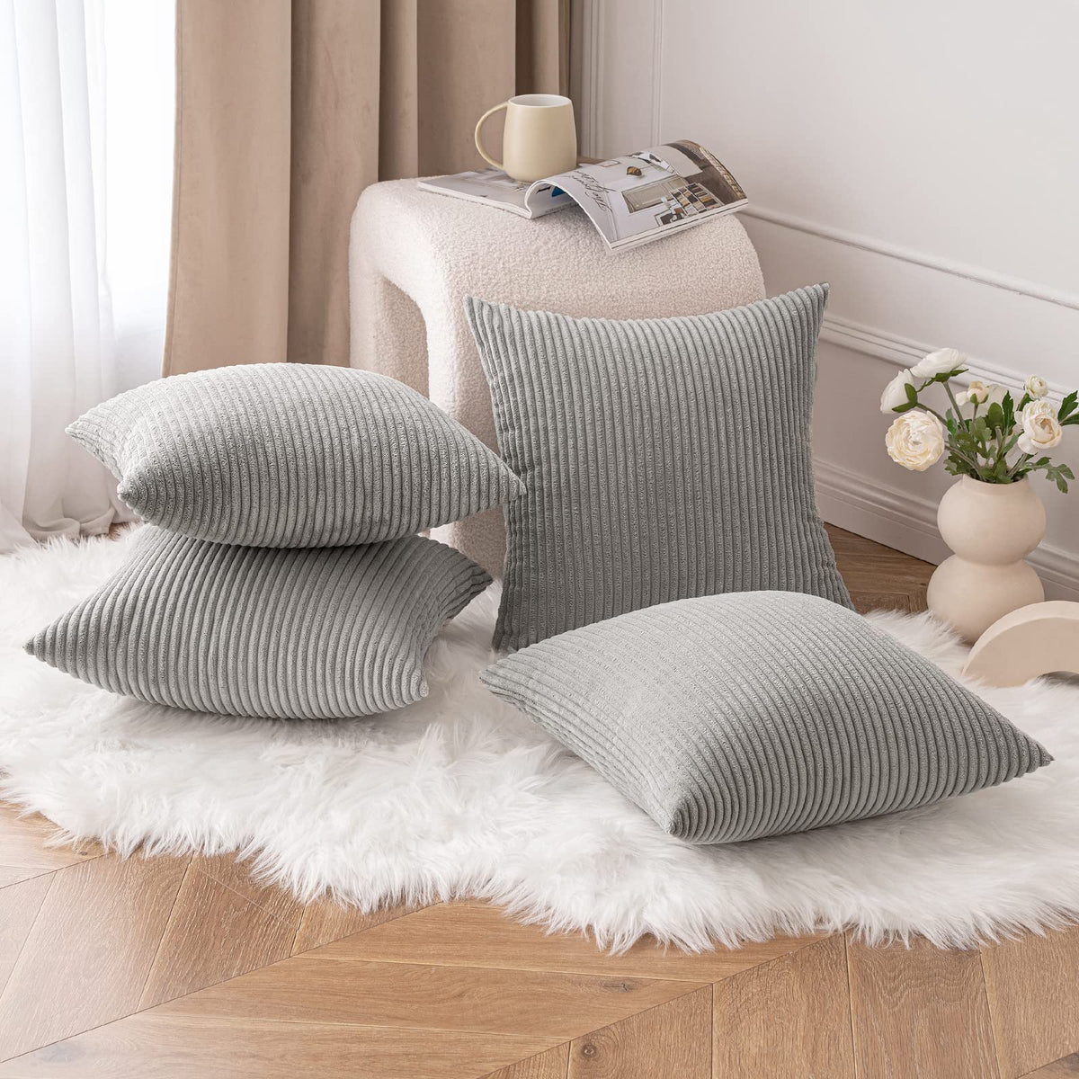 MIULEE Kissenbezug 40x40 4er Set Kordsamt Kissenhülle sofakissen Green