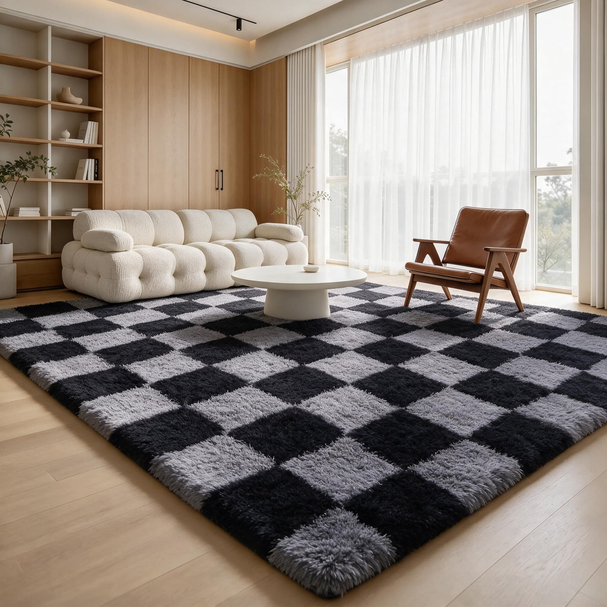 Homaxy Hochflor Waschbar Großer Teppich Wohnzimmer 120 x 160 cm Beige&Creme