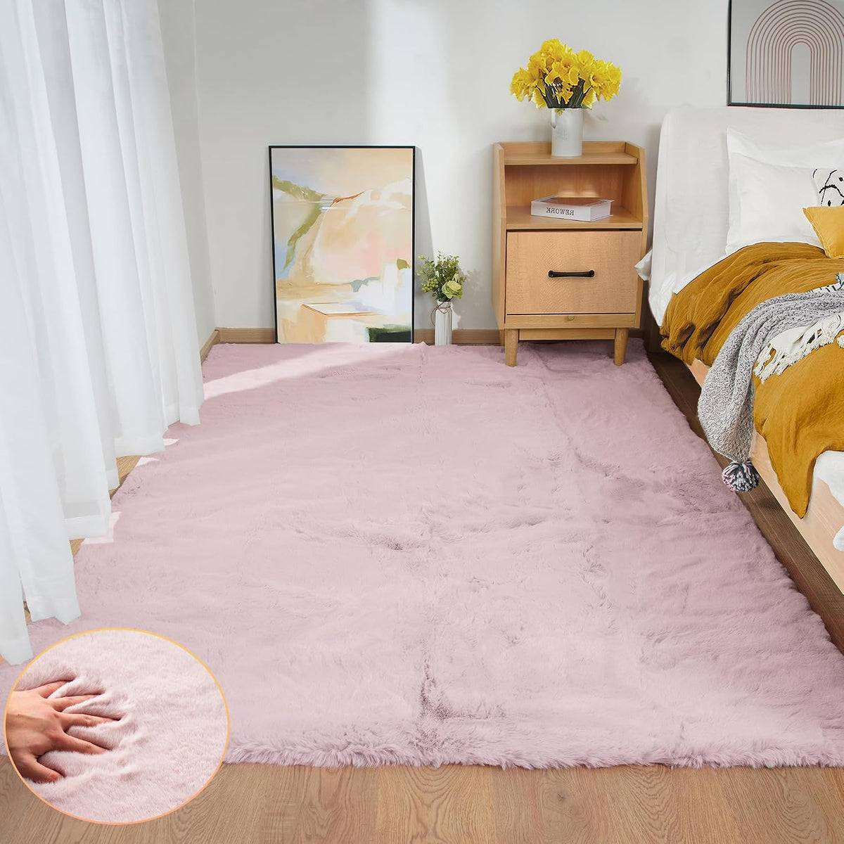ORINOVA Teppich Schlafzimmer Beige Waschbar Flauschig 60x90 cm Fellteppich Kunstfell Wohnzimmer Kinderzimmer Teppich Weich Klein Deko Rechteckig