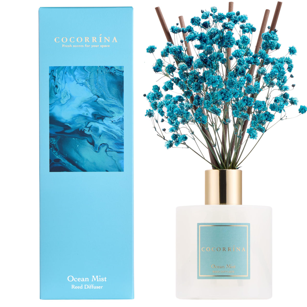COCORRÍNA Raumduft Reed Diffuser mit 8 Duftstäbchen 200ml- Sauberes Leinen, Natürlich, Langanhaltend, Home Duft ätherisches Öl Reed Diffusor für Badezimmer Regal Dekoration