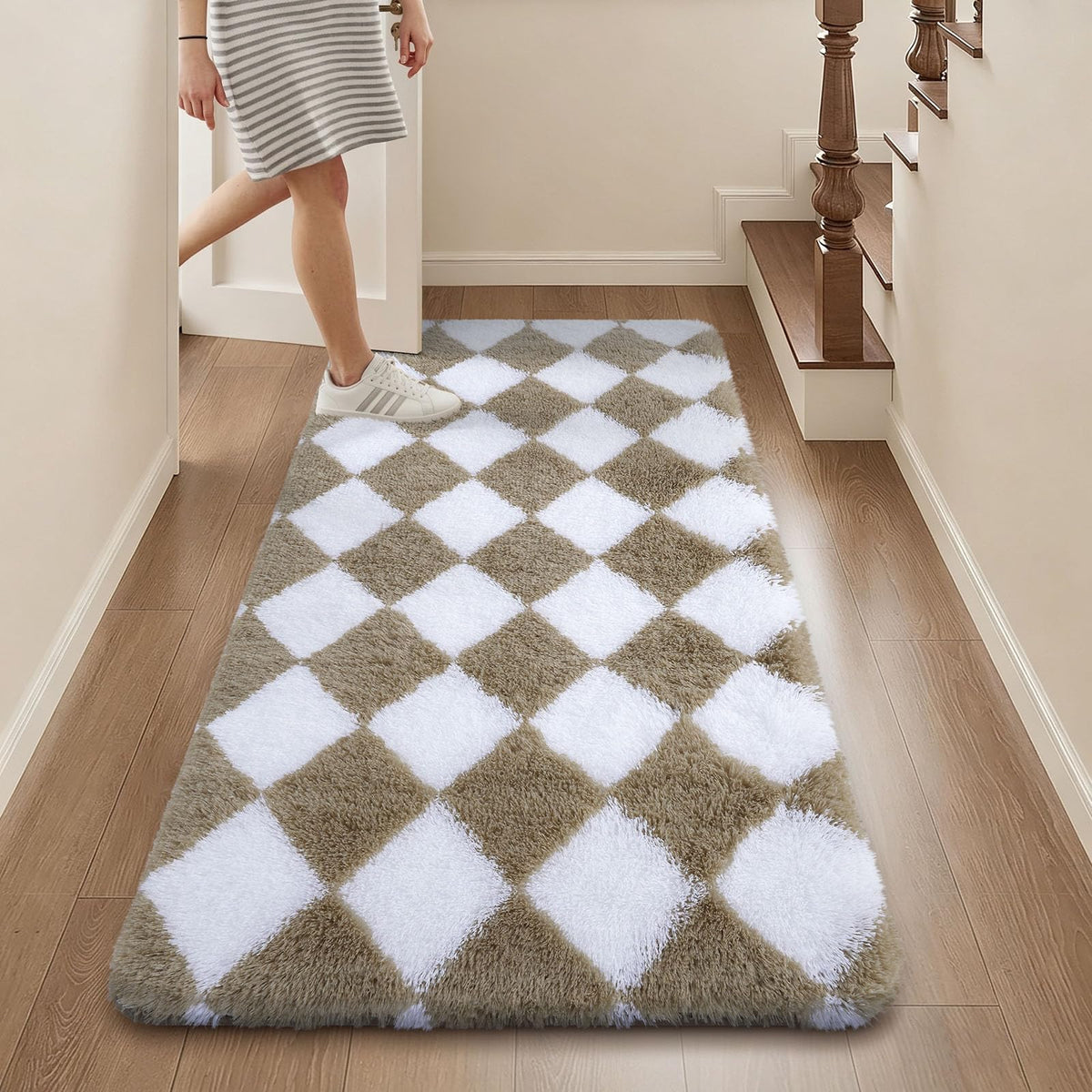 Homaxy Hochflor Waschbar Großer Teppich Wohnzimmer 120 x 160 cm Beige&Creme