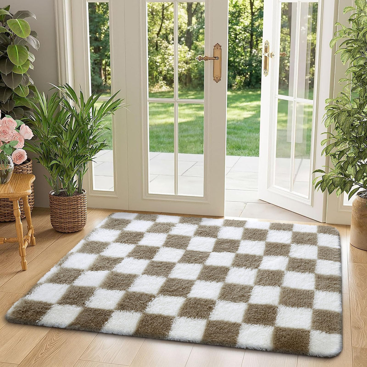 Homaxy Hochflor Waschbar Großer Teppich Wohnzimmer 120 x 160 cm Beige&Creme