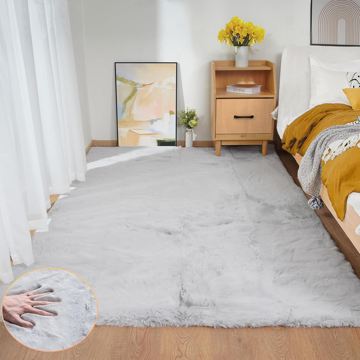 ORINOVA Teppich Schlafzimmer Beige Waschbar Flauschig 60x90 cm Fellteppich Kunstfell Wohnzimmer Kinderzimmer Teppich Weich Klein Deko Rechteckig