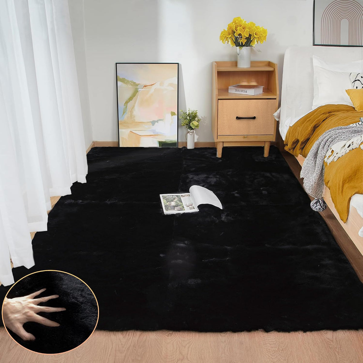 ORINOVA Teppich Schlafzimmer Beige Waschbar Flauschig 60x90 cm Fellteppich Kunstfell Wohnzimmer Kinderzimmer Teppich Weich Klein Deko Rechteckig