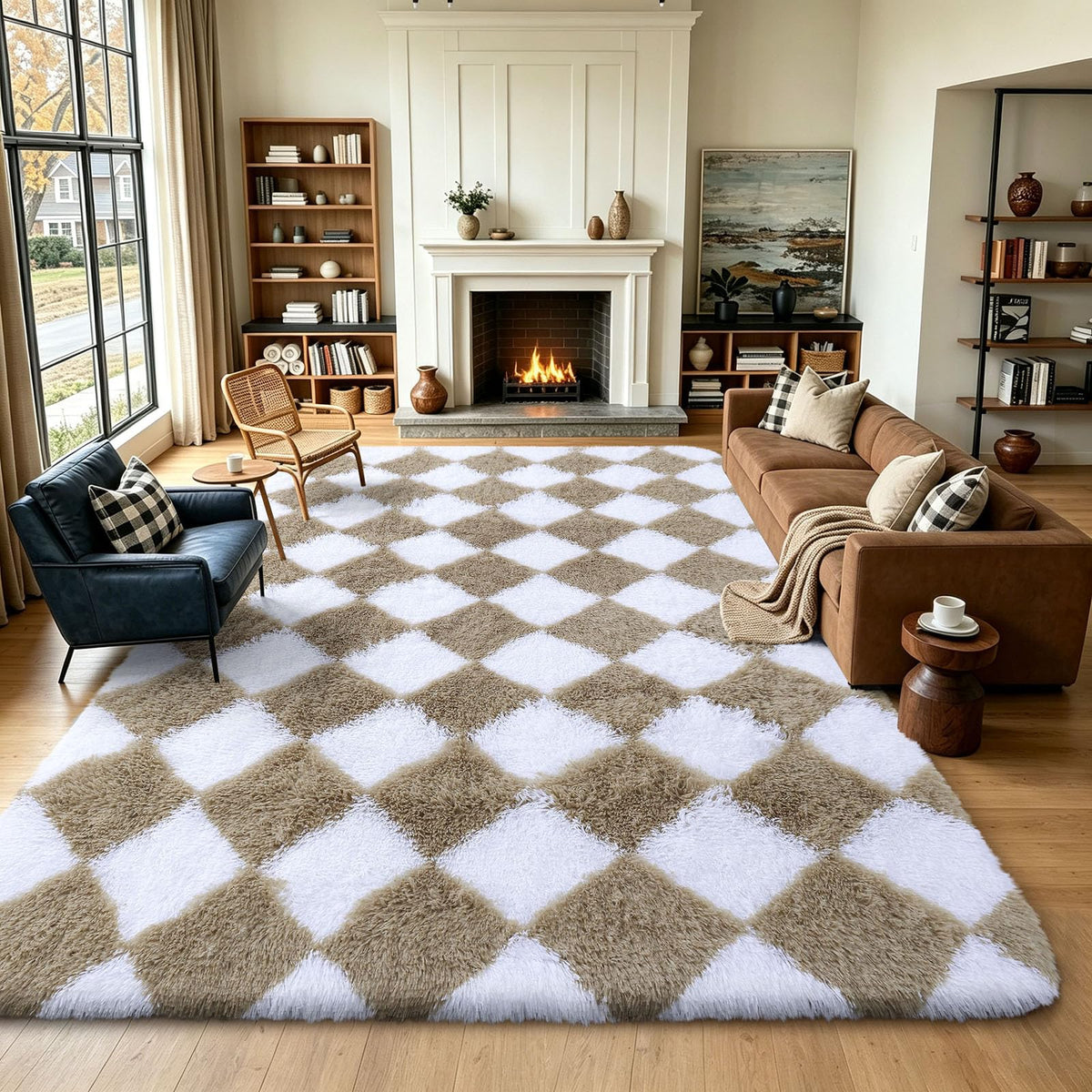 Homaxy Hochflor Waschbar Großer Teppich Wohnzimmer 120 x 160 cm Beige&Creme