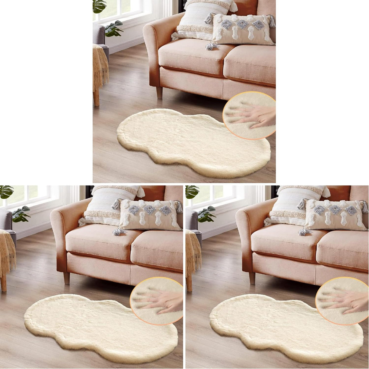 ORINOVA Teppich Schlafzimmer Beige Waschbar Flauschig 60x90 cm Fellteppich Kunstfell Wohnzimmer Kinderzimmer Teppich Weich Klein Deko Rechteckig