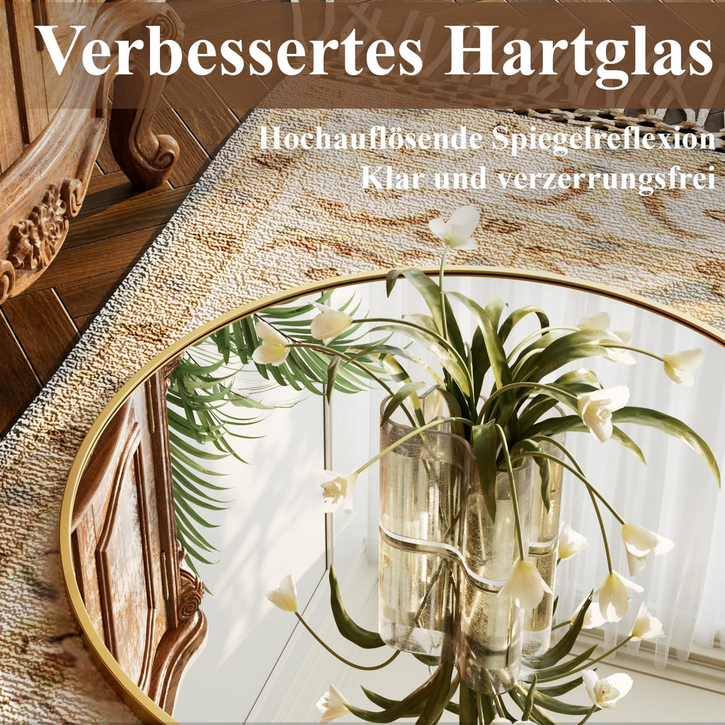 BEAUTYPEAK 46cm Runder Spiegel,Bruchsicherer Wandspiegel mit Aluminiumrahme