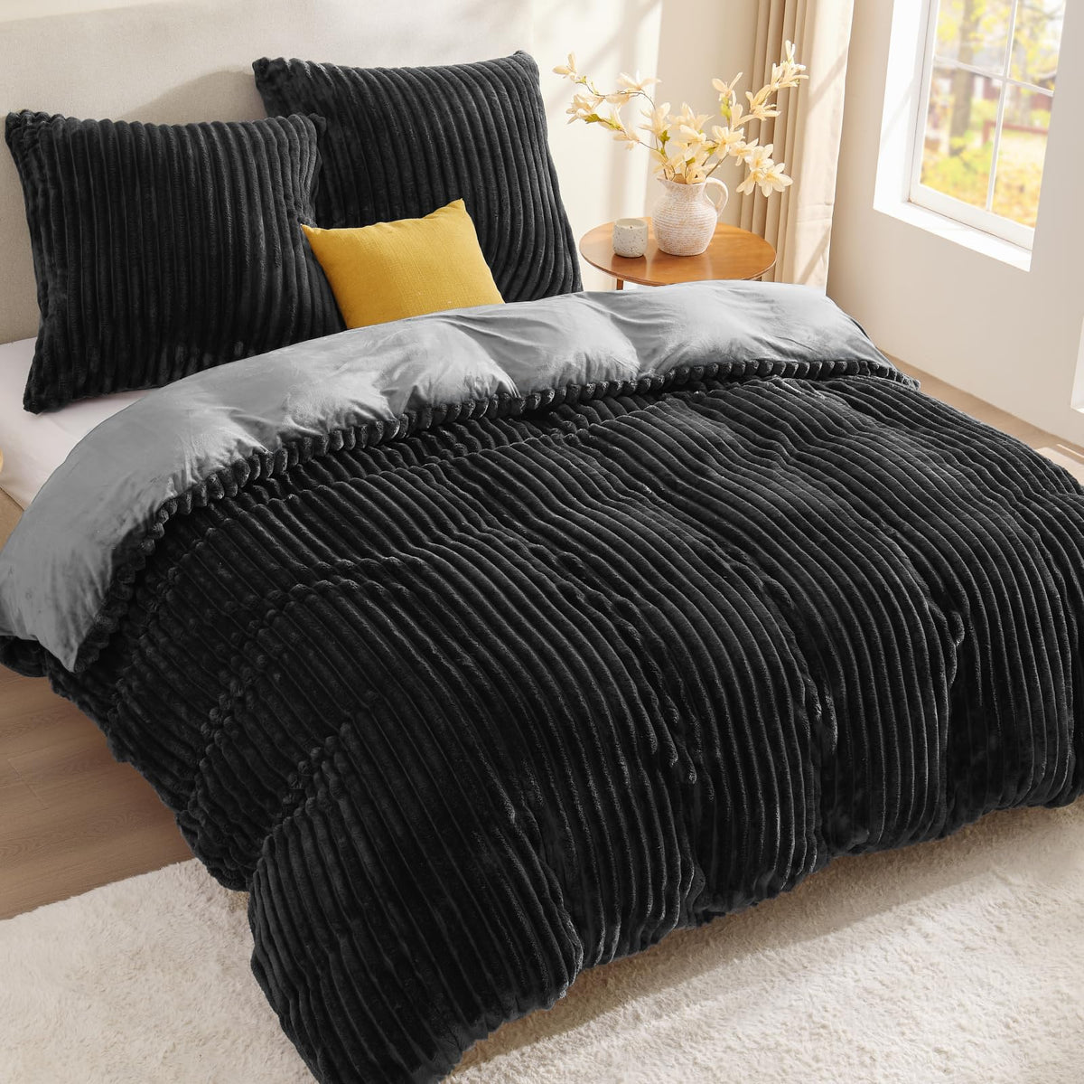 BEDELITE Flanell Bettwäsche 200x200 3teilig Plüsch, Fleece Winter Bettbezug