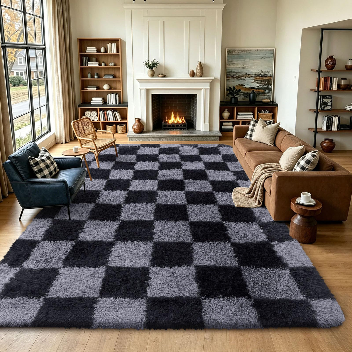 Homaxy Hochflor Waschbar Großer Teppich Wohnzimmer 120 x 160 cm Beige&Creme