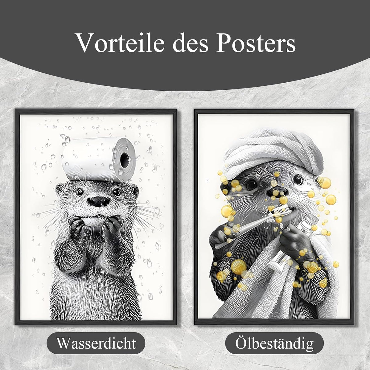 Cunegra 2 Stück Otter Bild Badezimmer Deko, Witzige Bilder Badezimmer, Bad Bilder Otter Poster, Witziges WC Deko Wandbilder, Wc Bild für Humor im Bad, Tierbild für Toilette, Ohne Rahmen, 20 X 30 cm