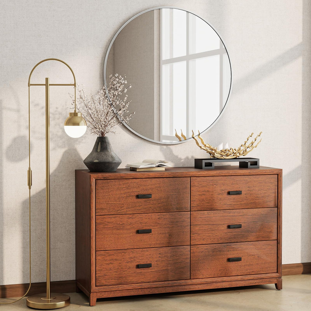 BEAUTYPEAK 46cm Runder Spiegel,Bruchsicherer Wandspiegel mit Aluminiumrahme