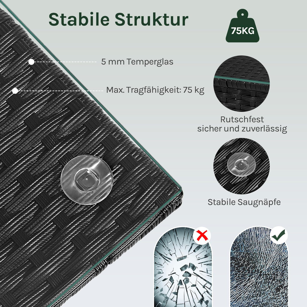 WOLTU Polyrattan Gartentisch, mit Glasplatte offenem Fach, 45x40x45 cm
