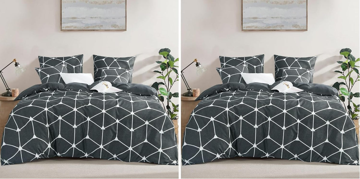 RUIKASI Bettwäsche 135x200 4teilig Anthrazit - Bettbezüge 135 x 200 2er Set mit Geometrie Muster, Bettwäsche-Sets 135x200cm aus Mikrofaser mit Reißverschluss Weich und Bügelfrei