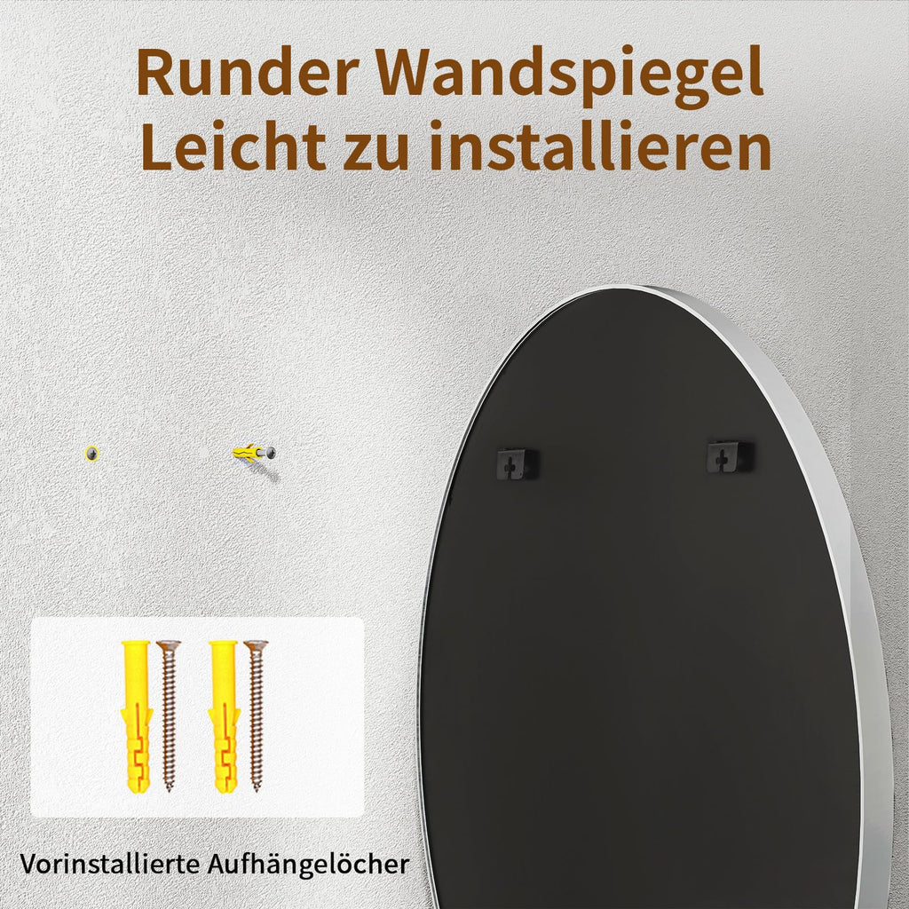 BEAUTYPEAK 46cm Runder Spiegel,Bruchsicherer Wandspiegel mit Aluminiumrahme