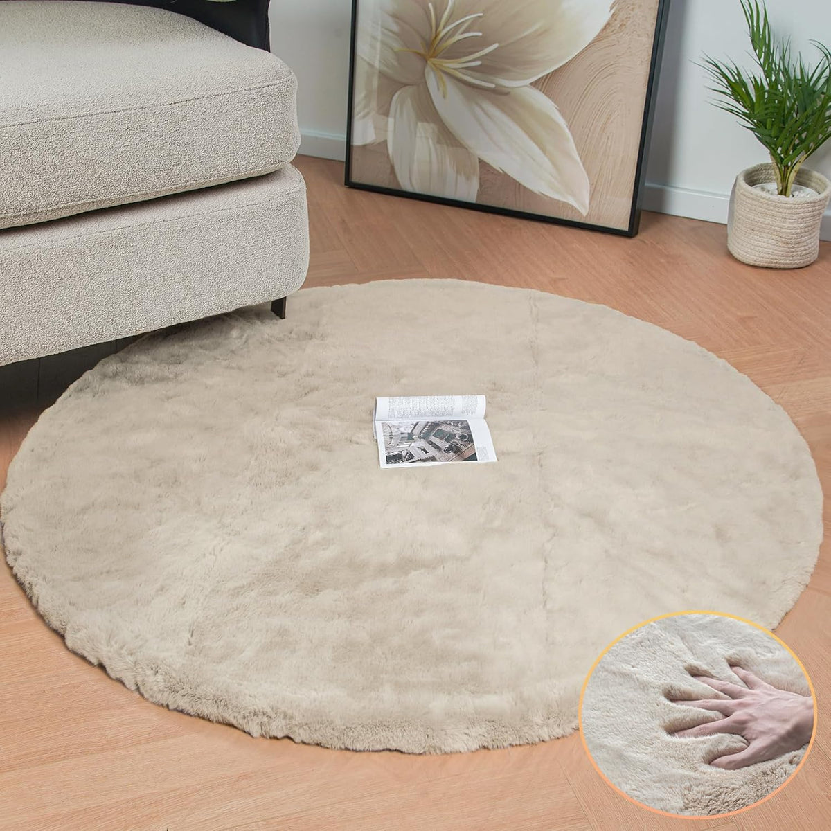 ORINOVA Teppich Schlafzimmer Beige Waschbar Flauschig 60x90 cm Fellteppich Kunstfell Wohnzimmer Kinderzimmer Teppich Weich Klein Deko Rechteckig