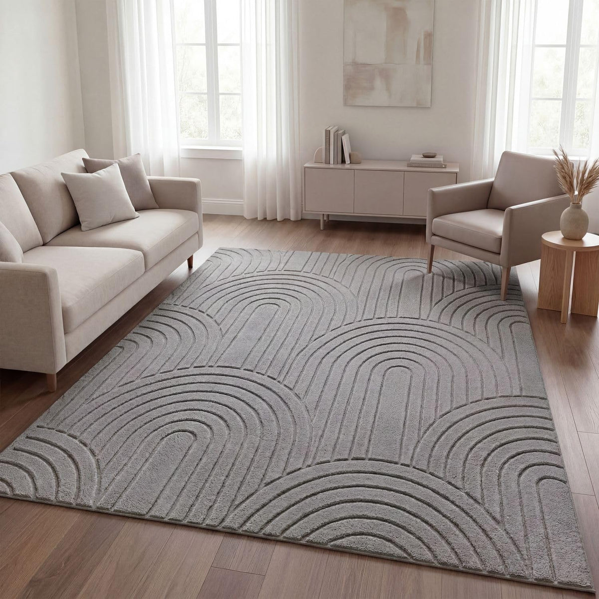 TT Home Wohnzimmer Teppich Schlafzimmer Hochflor Skandinavisches Design Unifarben Geometrisch Boho Style Modern Waschbar, Creme 1, 160x220 cm