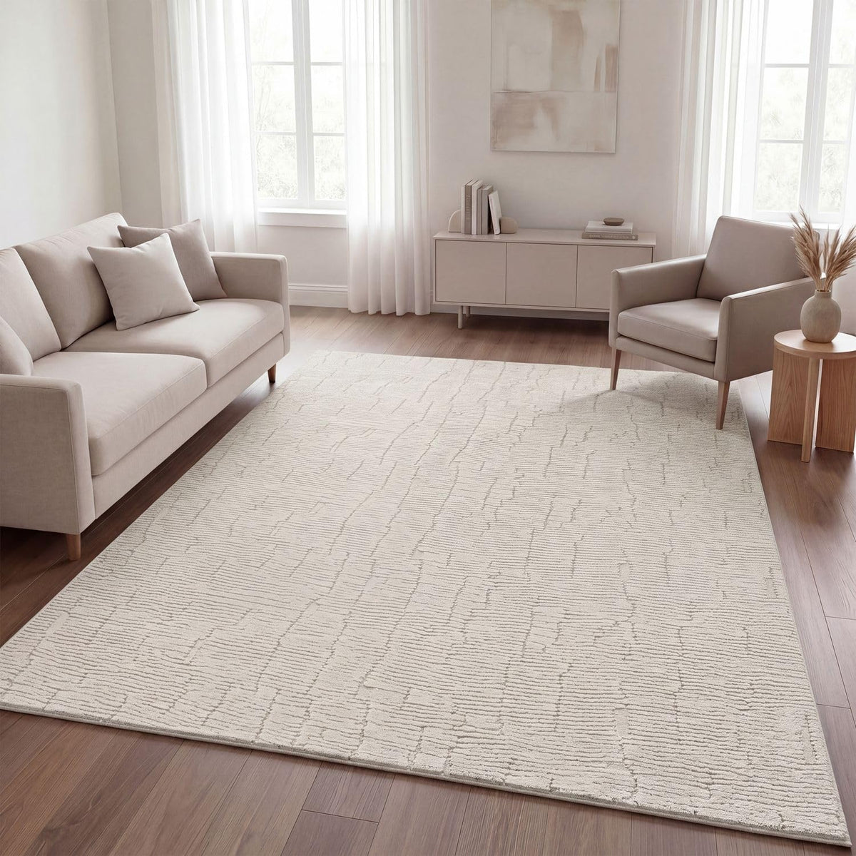 TT Home Wohnzimmer Teppich Schlafzimmer Hochflor Skandinavisches Design Unifarben Geometrisch Boho Style Modern Waschbar, Creme 1, 160x220 cm