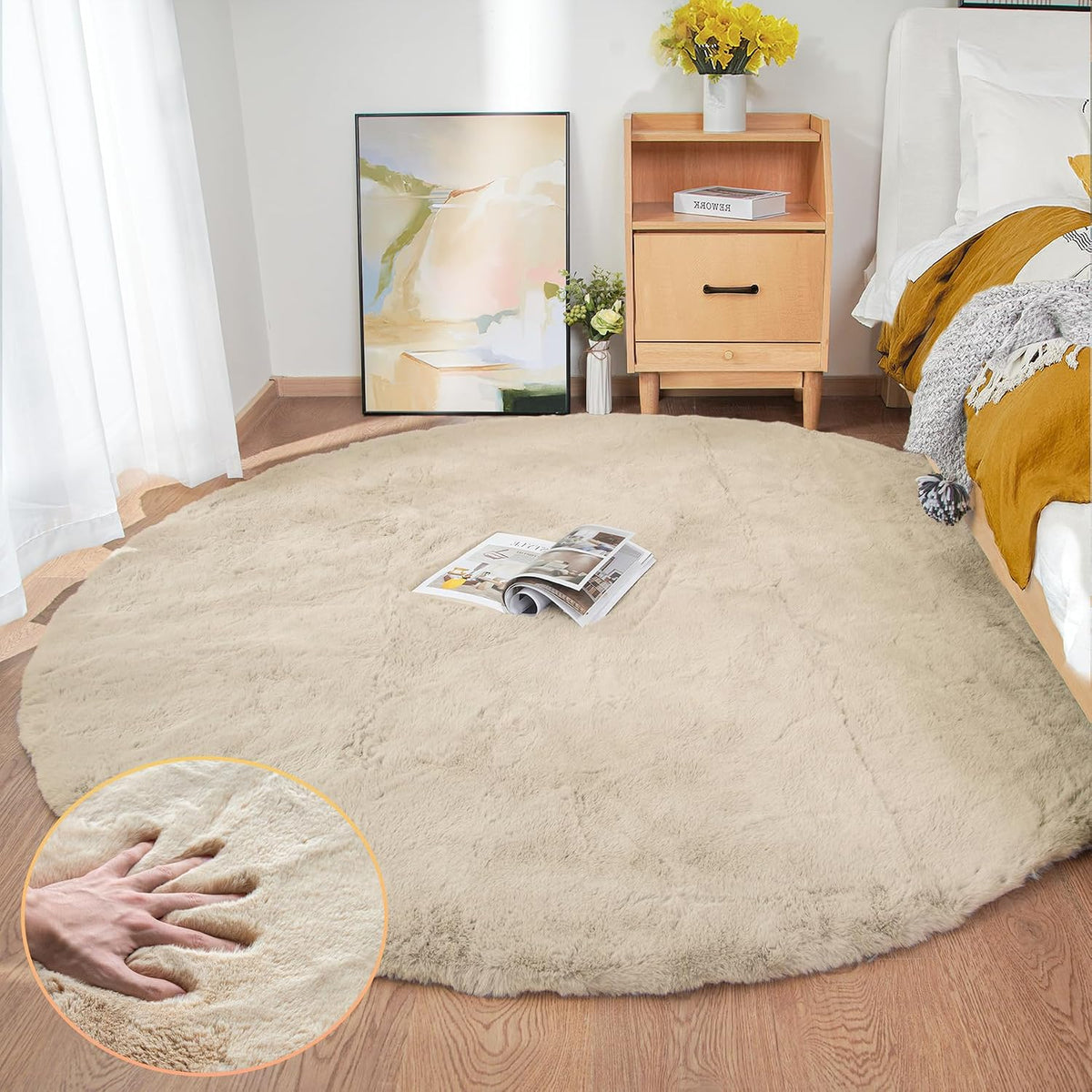 ORINOVA Teppich Schlafzimmer Beige Waschbar Flauschig 60x90 cm Fellteppich Kunstfell Wohnzimmer Kinderzimmer Teppich Weich Klein Deko Rechteckig