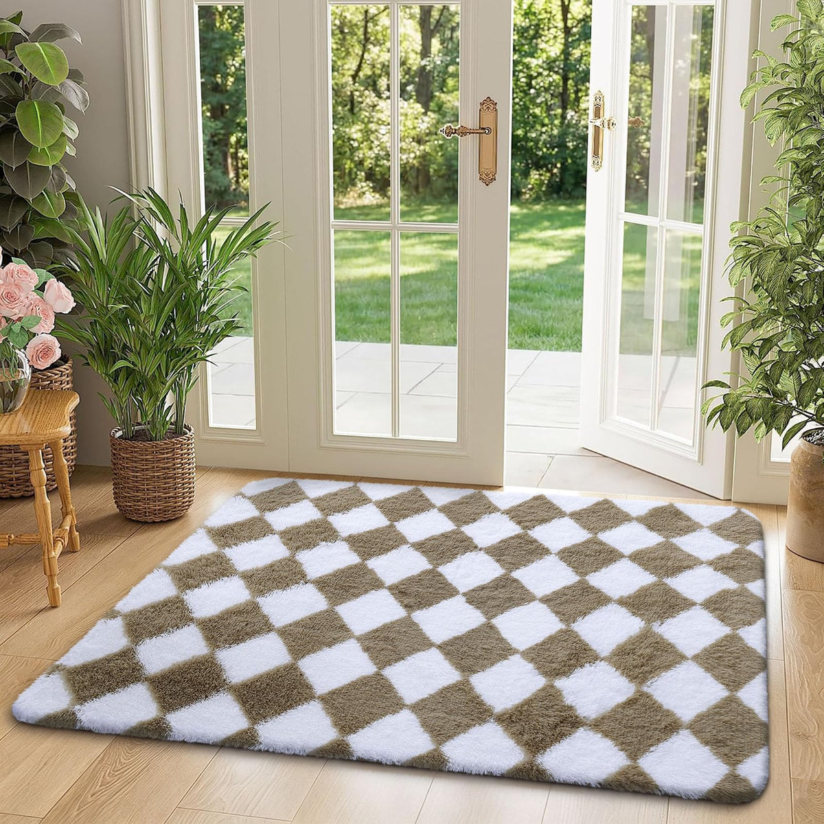 Homaxy Hochflor Waschbar Großer Teppich Wohnzimmer 120 x 160 cm Beige&Creme