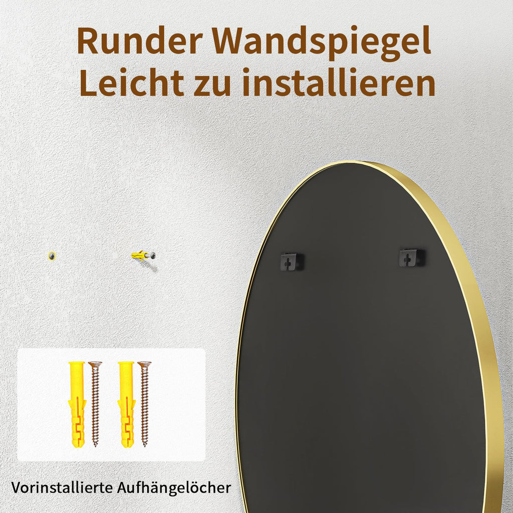 BEAUTYPEAK 46cm Runder Spiegel,Bruchsicherer Wandspiegel mit Aluminiumrahme