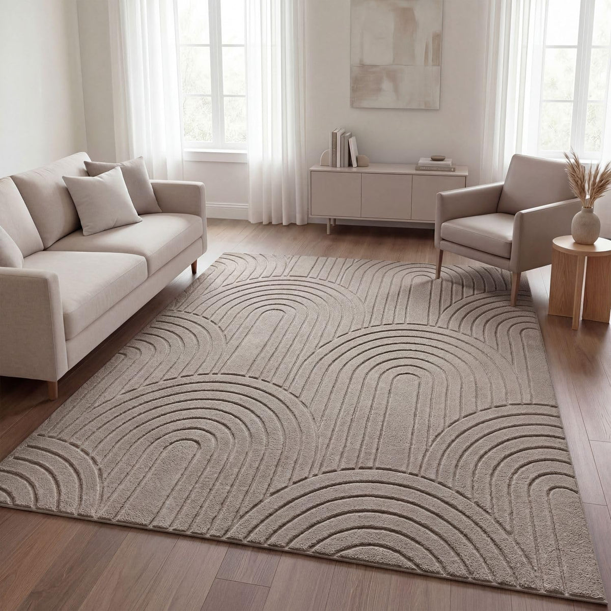 TT Home Wohnzimmer Teppich Schlafzimmer Hochflor Skandinavisches Design Unifarben Geometrisch Boho Style Modern Waschbar, Creme 1, 160x220 cm