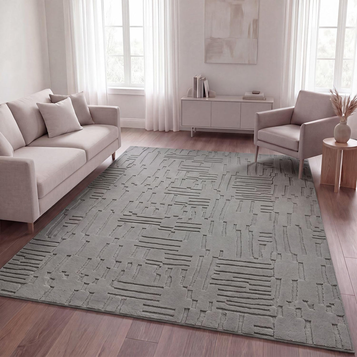 TT Home Wohnzimmer Teppich Schlafzimmer Hochflor Skandinavisches Design Unifarben Geometrisch Boho Style Modern Waschbar, Creme 1, 160x220 cm