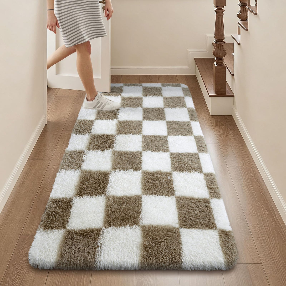 Homaxy Hochflor Waschbar Großer Teppich Wohnzimmer 120 x 160 cm Beige&Creme