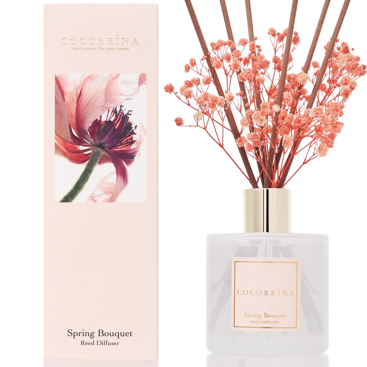 COCORRÍNA Raumduft Reed Diffuser mit 8 Duftstäbchen 200ml- Sauberes Leinen, Natürlich, Langanhaltend, Home Duft ätherisches Öl Reed Diffusor für Badezimmer Regal Dekoration