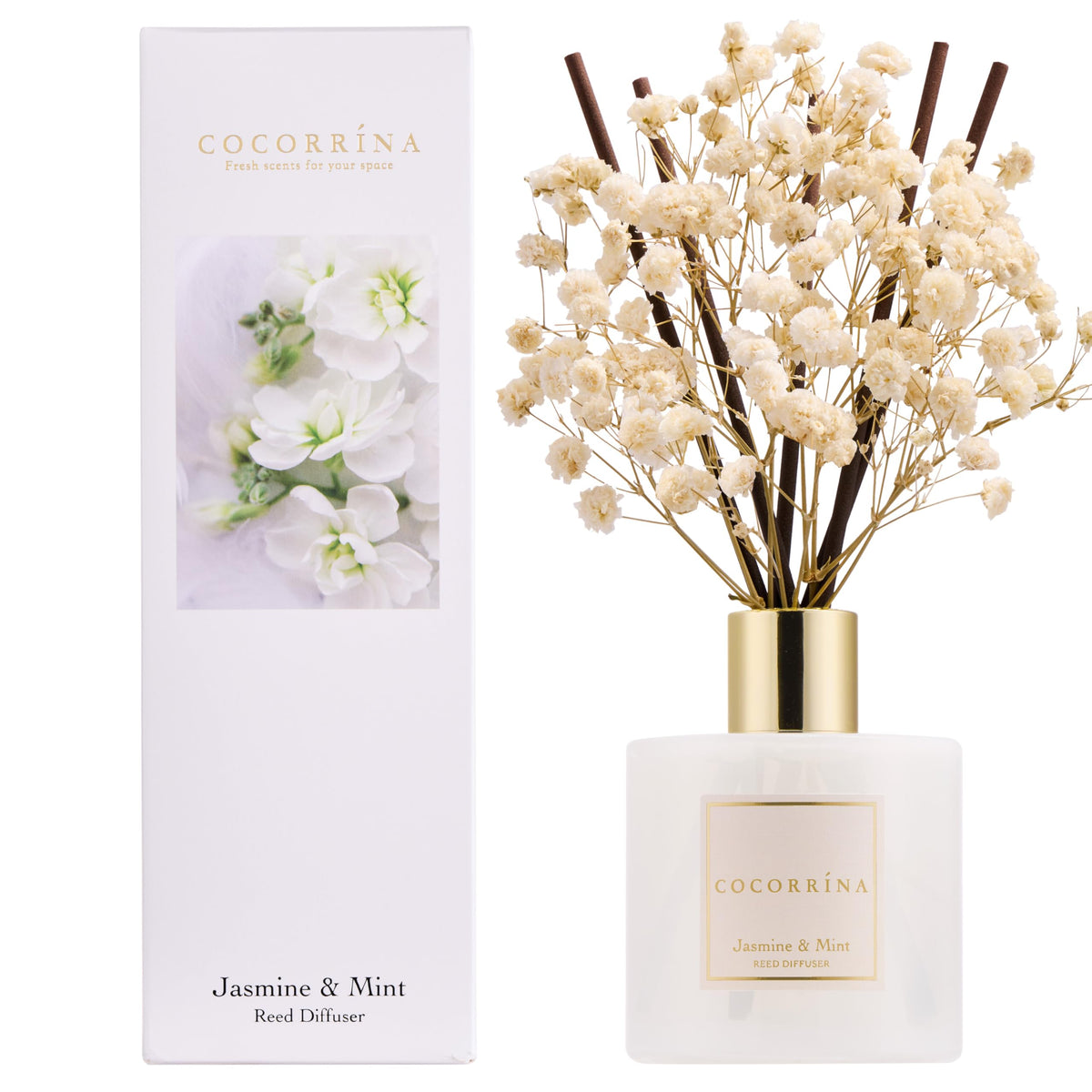 COCORRÍNA Raumduft Reed Diffuser mit 8 Duftstäbchen 200ml- Sauberes Leinen, Natürlich, Langanhaltend, Home Duft ätherisches Öl Reed Diffusor für Badezimmer Regal Dekoration