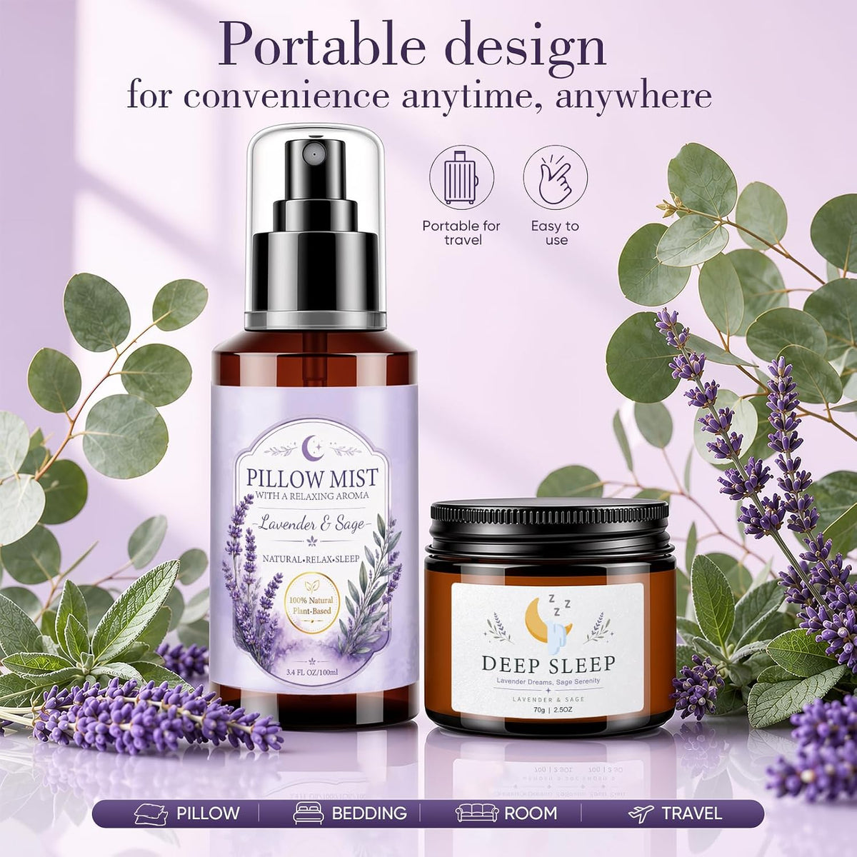 Lavendelspray Duftkerze Geschenkset für Frauen - Lavendel Spray für Kopfkissen - Kerzen für Entspannung, Blumig & frisch - Lavendel Kissenspray & Raumduft, Geburtstag, Weihnachten Geschenk für Sie