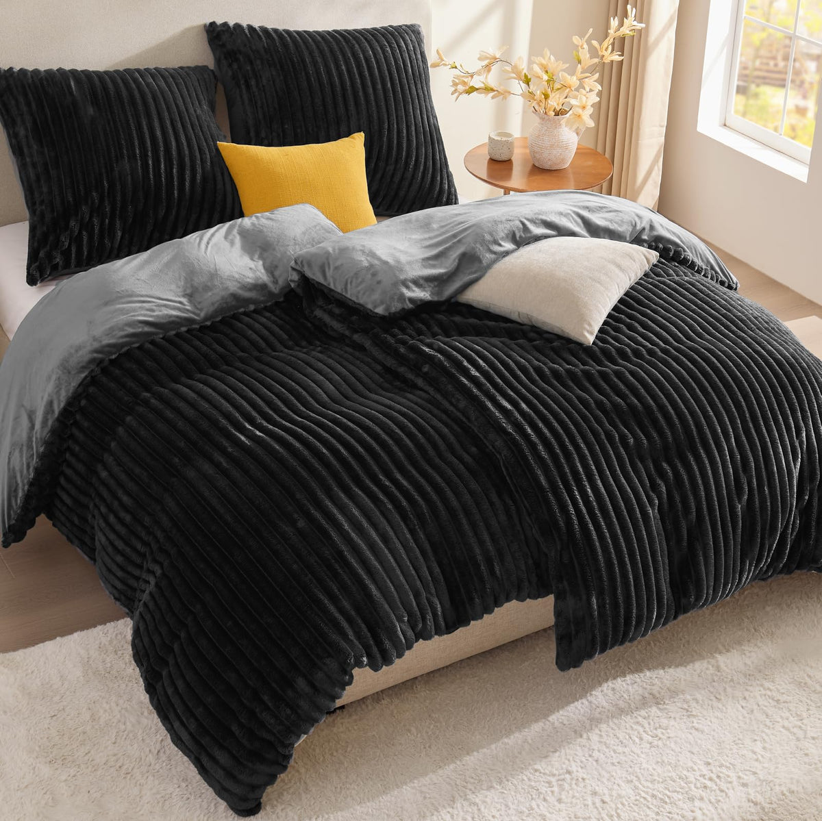 BEDELITE Flanell Bettwäsche 200x200 3teilig Plüsch, Fleece Winter Bettbezug