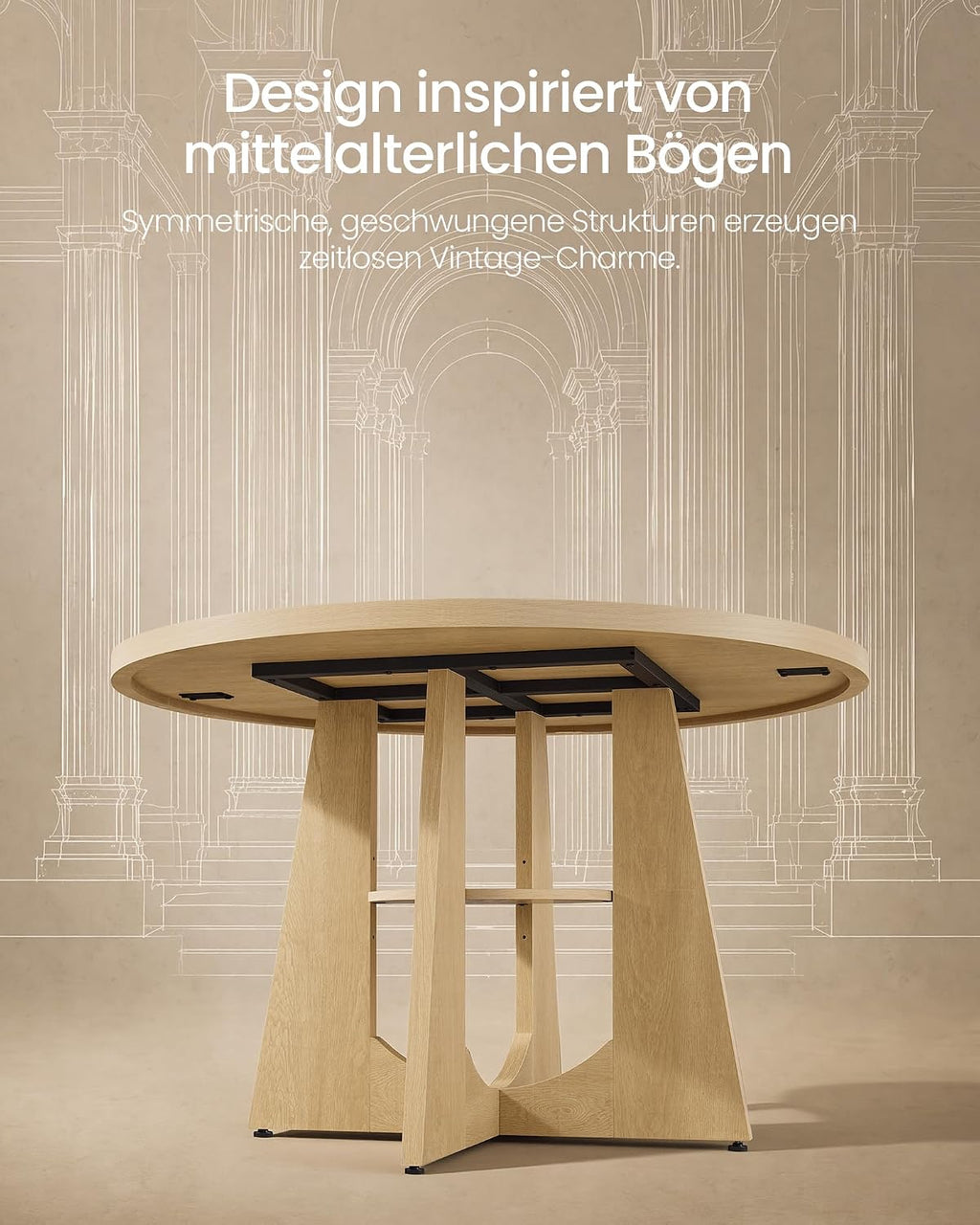 VASAGLE Runder Esstisch, Küchentisch mit Ablage, 120 x 120 x 75 cm