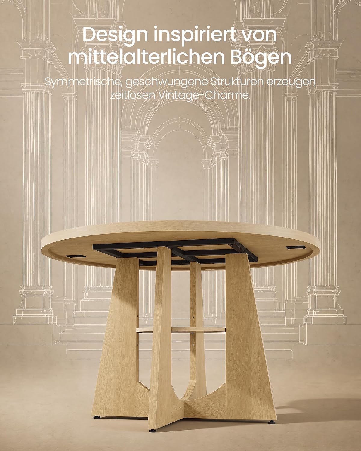 VASAGLE Runder Esstisch, Küchentisch mit Ablage, 120 x 120 x 75 cm