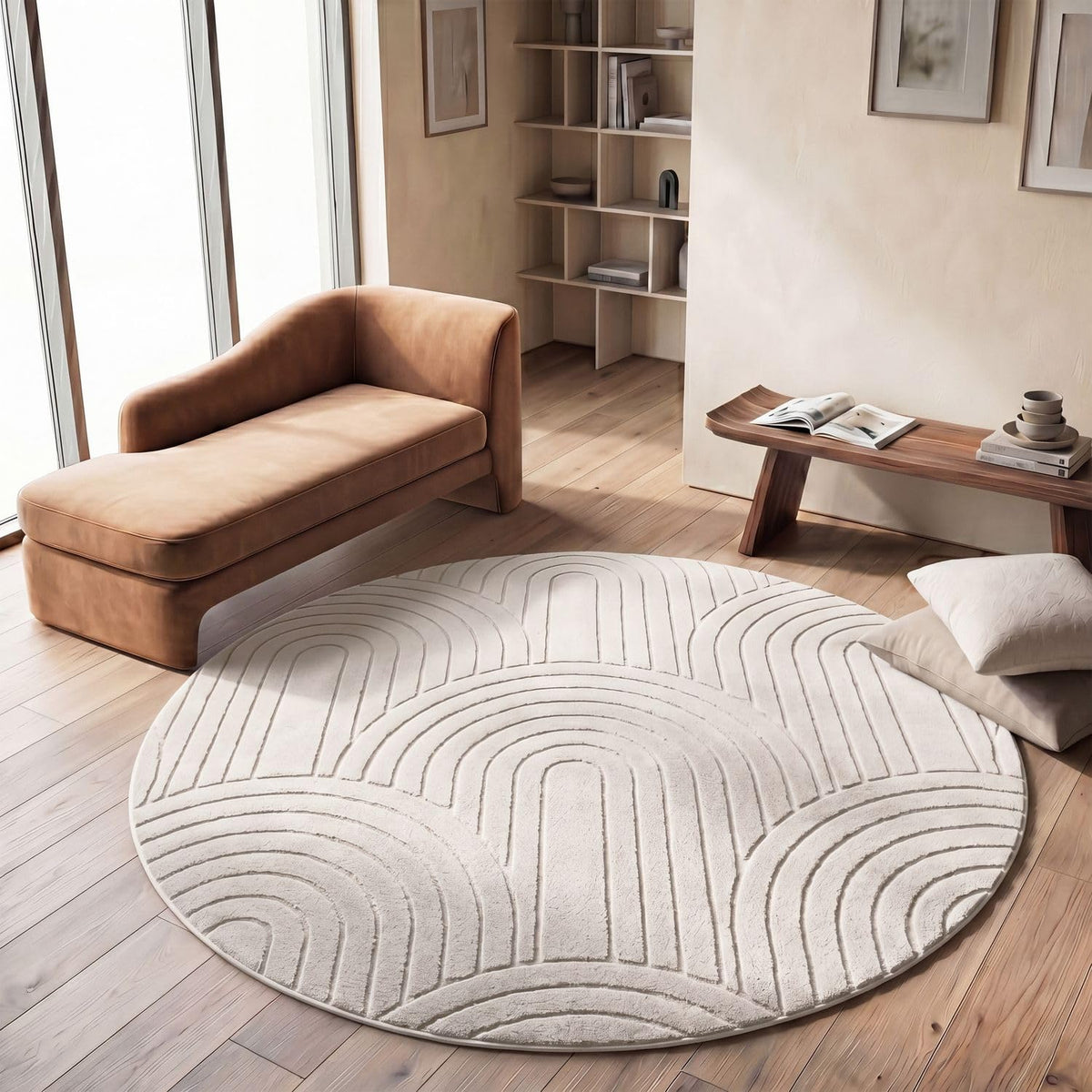 TT Home Wohnzimmer Teppich Schlafzimmer Hochflor Skandinavisches Design Unifarben Geometrisch Boho Style Modern Waschbar, Creme 1, 160x220 cm