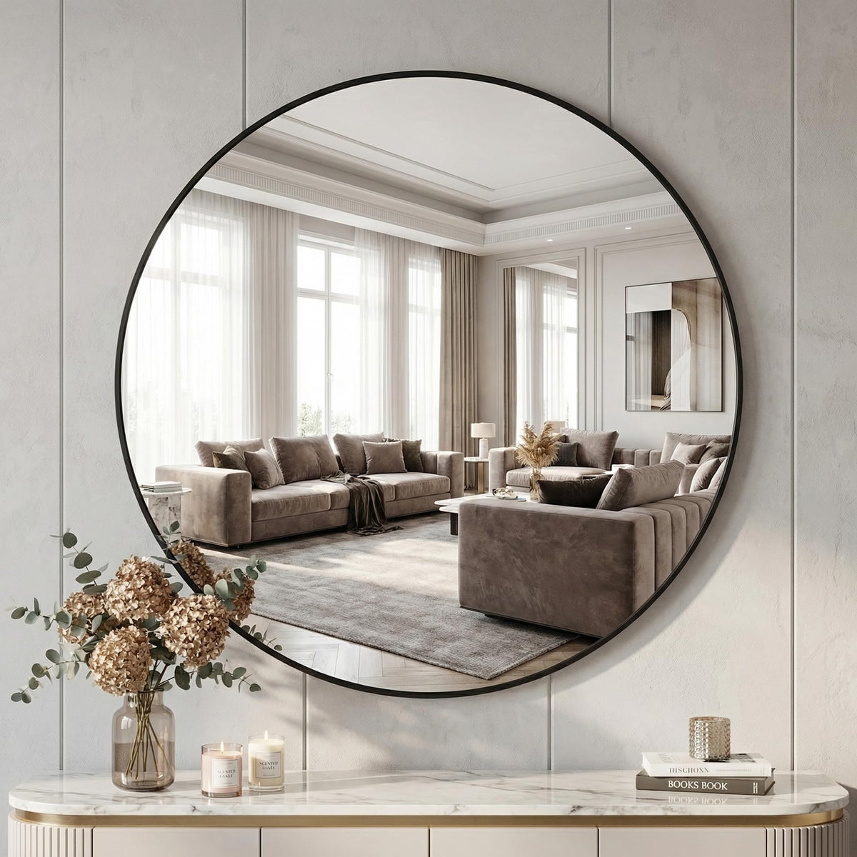 BEAUTYPEAK 46cm Runder Spiegel,Bruchsicherer Wandspiegel mit Aluminiumrahme