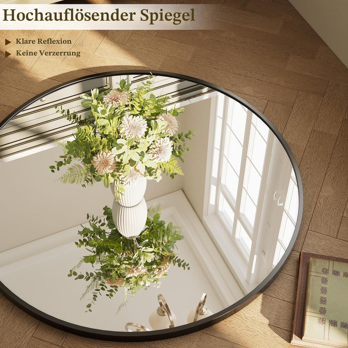 BEAUTYPEAK 46cm Runder Spiegel,Bruchsicherer Wandspiegel mit Aluminiumrahme