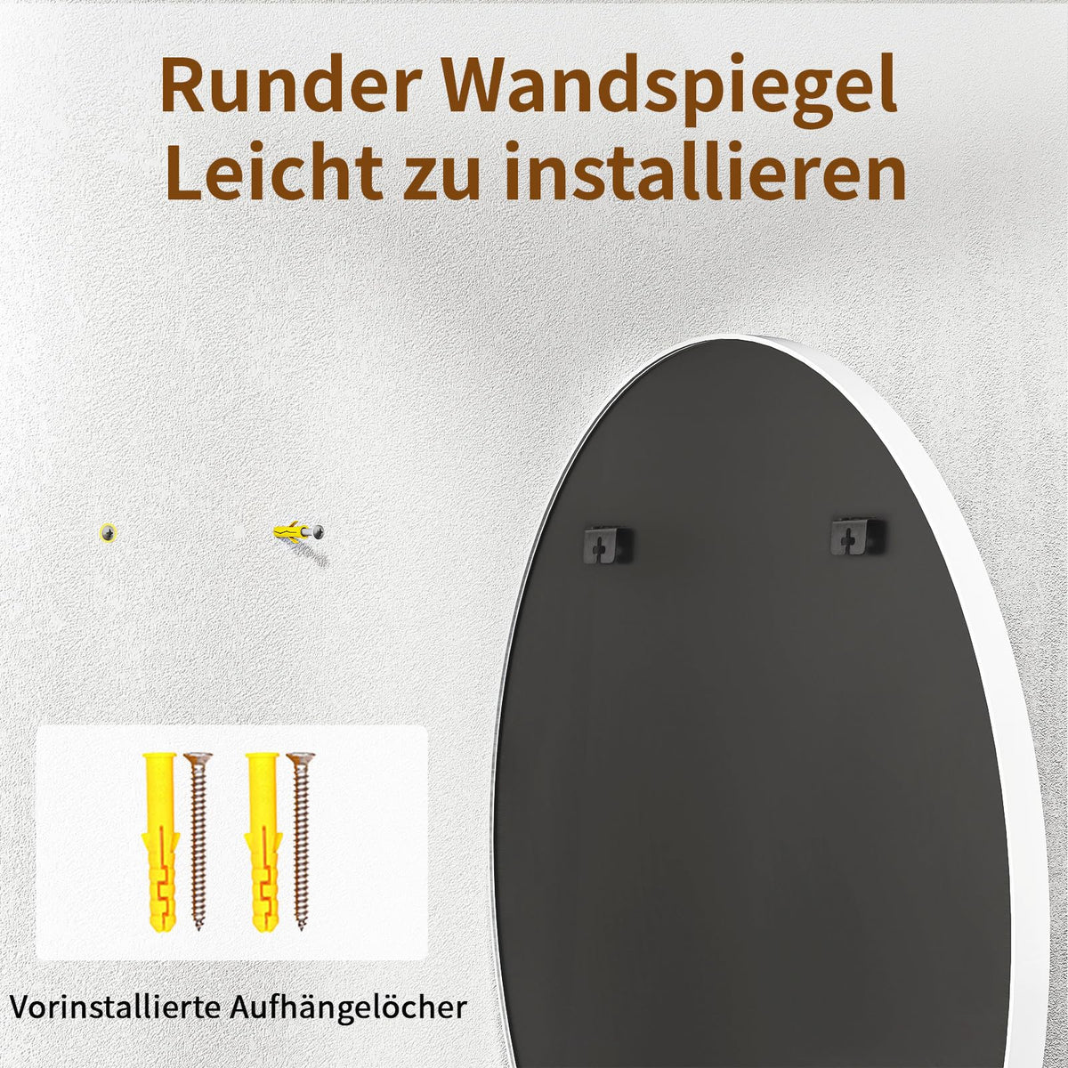 BEAUTYPEAK 46cm Runder Spiegel,Bruchsicherer Wandspiegel mit Aluminiumrahme
