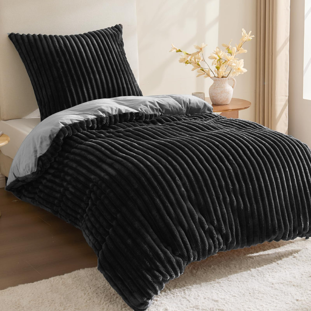 BEDELITE Flanell Bettwäsche 200x200 3teilig Plüsch, Fleece Winter Bettbezug