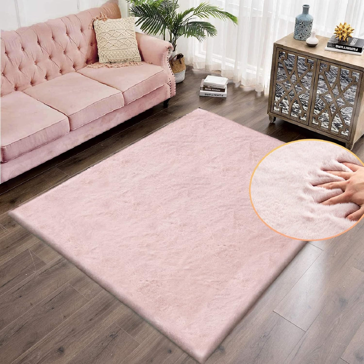 ORINOVA Teppich Schlafzimmer Beige Waschbar Flauschig 60x90 cm Fellteppich Kunstfell Wohnzimmer Kinderzimmer Teppich Weich Klein Deko Rechteckig