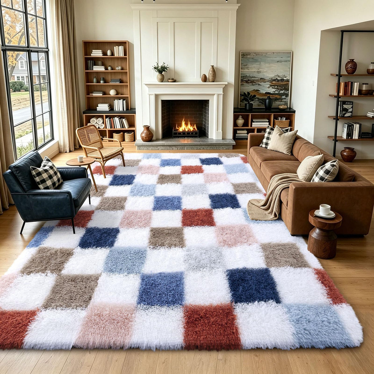 Homaxy Hochflor Waschbar Großer Teppich Wohnzimmer 120 x 160 cm Beige&Creme