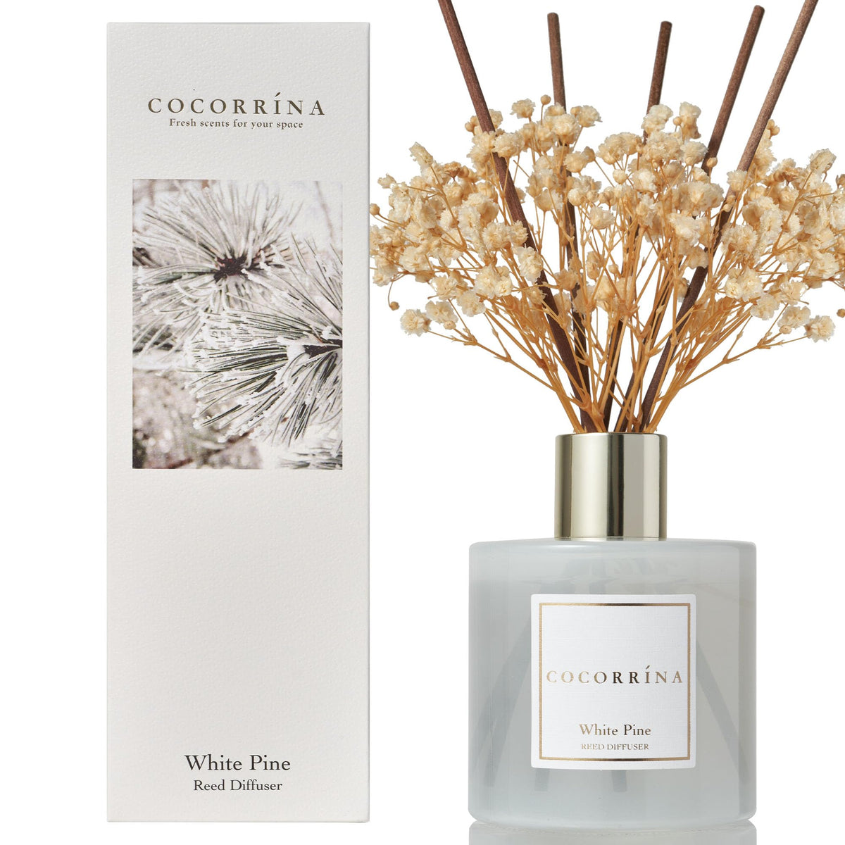COCORRÍNA Raumduft Reed Diffuser mit 8 Duftstäbchen 200ml- Sauberes Leinen, Natürlich, Langanhaltend, Home Duft ätherisches Öl Reed Diffusor für Badezimmer Regal Dekoration