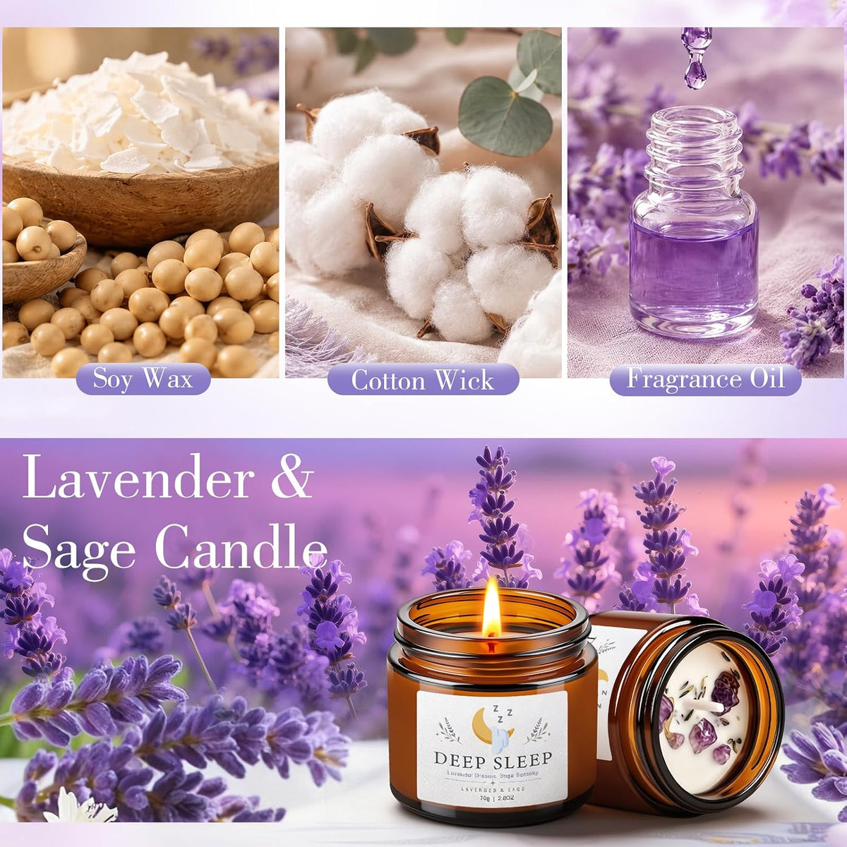 Lavendelspray Duftkerze Geschenkset für Frauen - Lavendel Spray für Kopfkissen - Kerzen für Entspannung, Blumig & frisch - Lavendel Kissenspray & Raumduft, Geburtstag, Weihnachten Geschenk für Sie