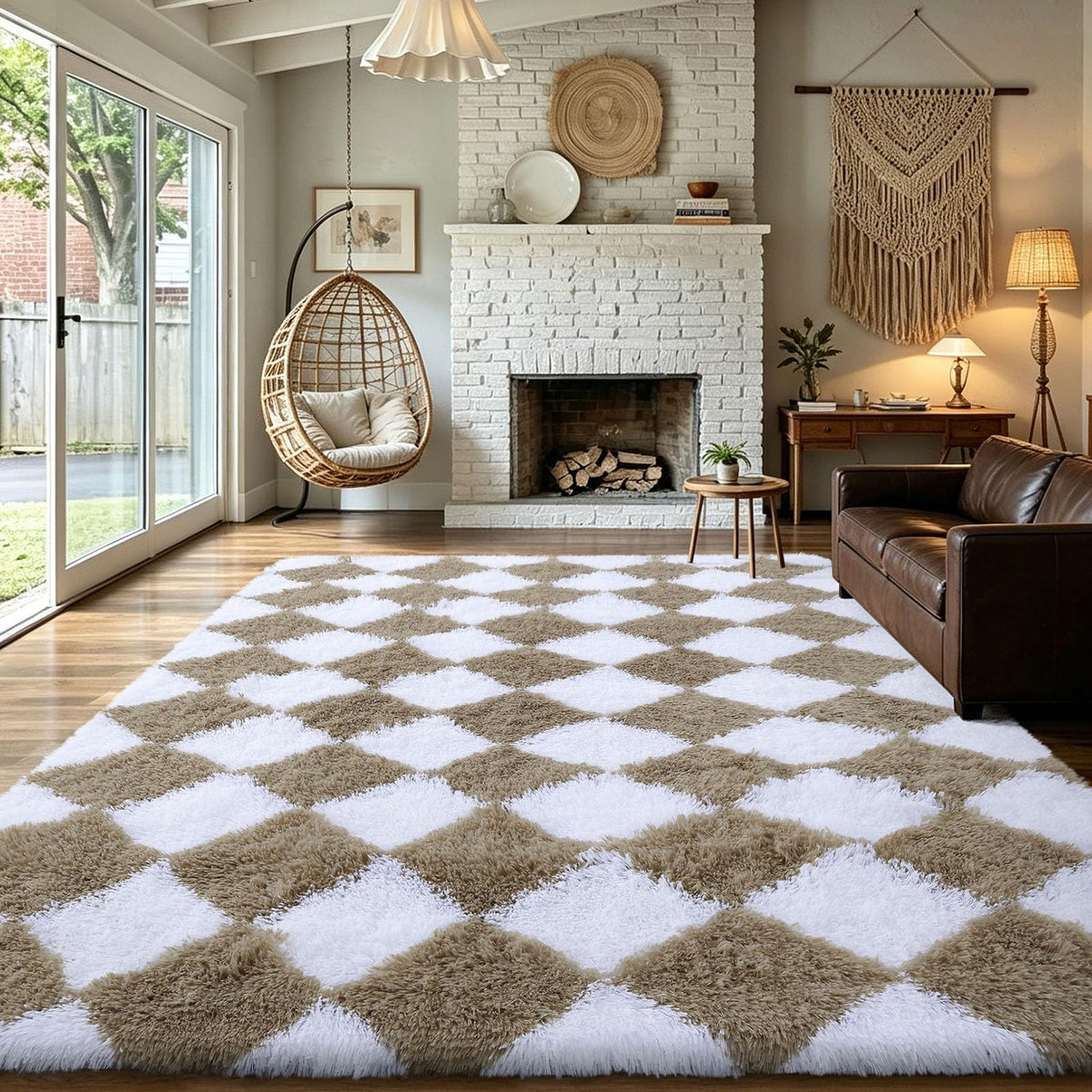 Homaxy Hochflor Waschbar Großer Teppich Wohnzimmer 120 x 160 cm Beige&Creme