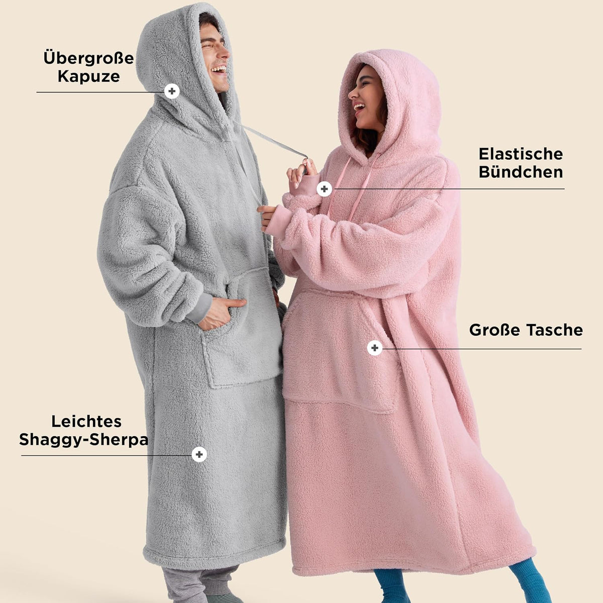 BEDSURE Hoodie Decke mit Ärmeln - Grau 129x75 cm, Kuscheldecke als Geschenk